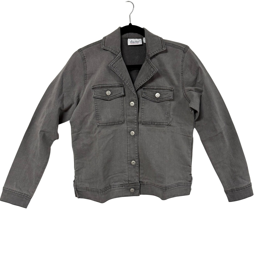 Denim & Co Adaptive Gray Denim Trucker Jacket Womens XXS A552008 Stretch